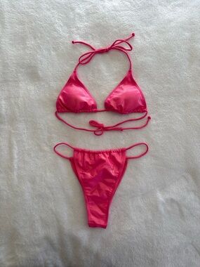 Hot Pink Chrome Tie Bikini size S. Shein.